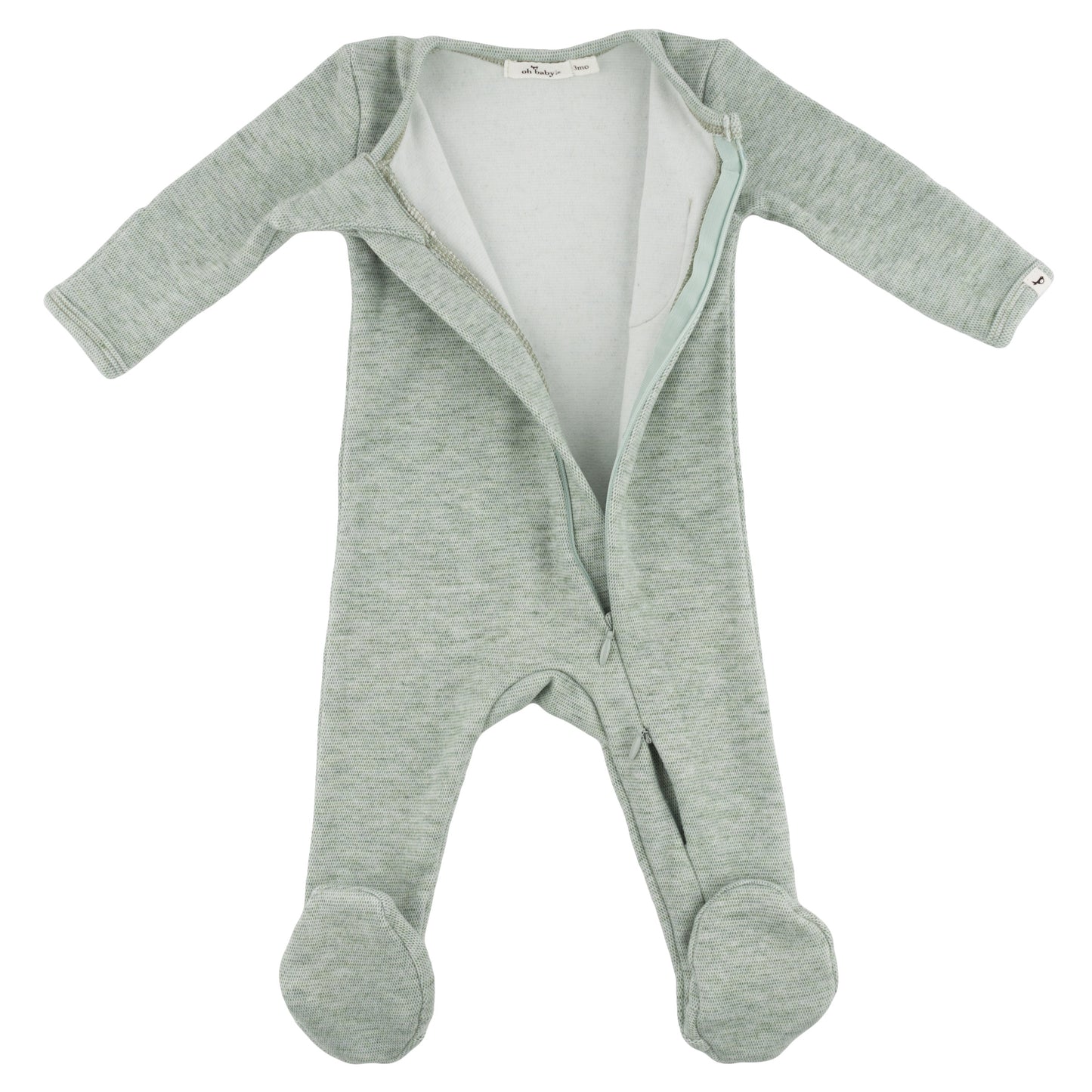 Oh Baby! Honeycomb Zipper Footie with Pocket - Spruce, 3M - Image 2