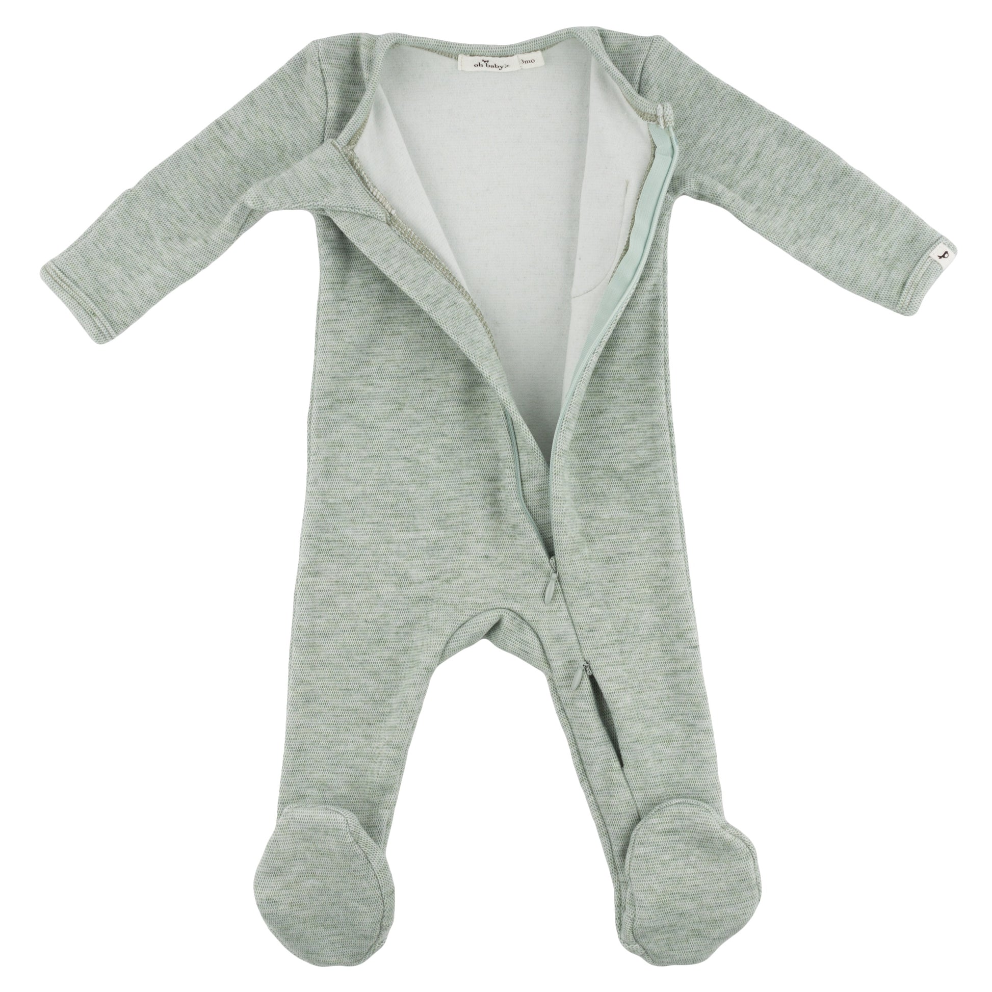 Oh Baby! Honeycomb Zipper Footie with Pocket - Spruce, 3M - Image 2