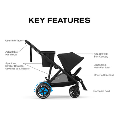 Cybex eGazelle S Electronic Assist Stroller - Black Frame / Moon Black - 524000521