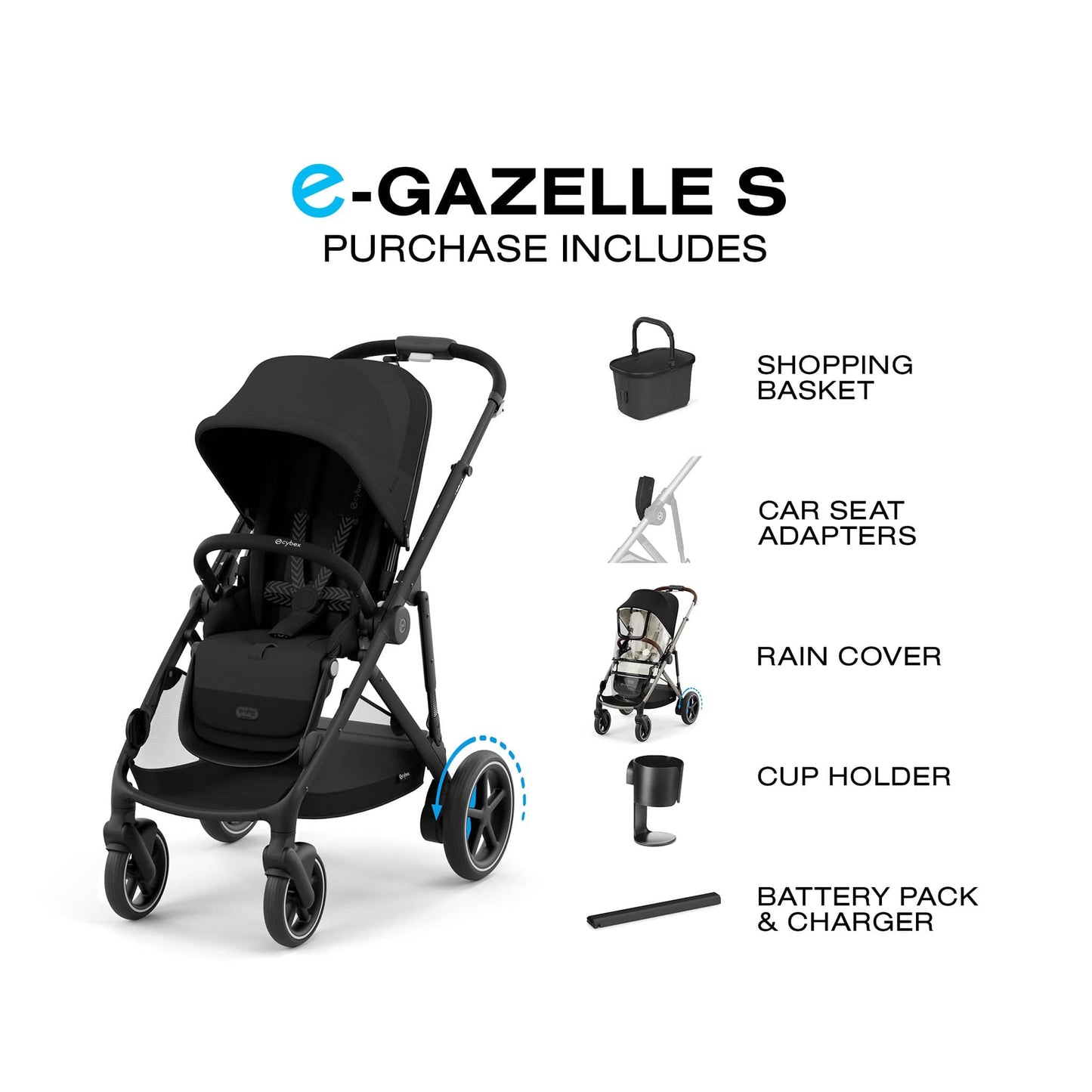 Cybex eGazelle S Electronic Assist Stroller - Black Frame / Moon Black - 524000521