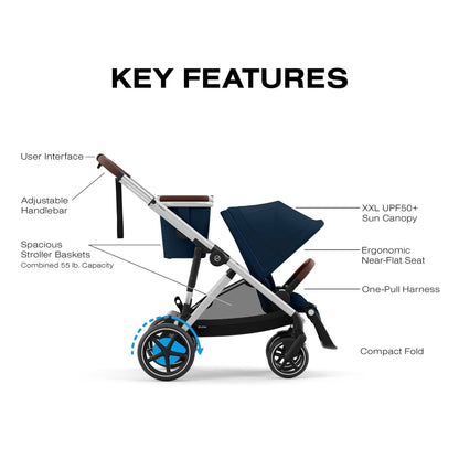 Cybex eGazelle S Electronic Assist Stroller - Silver Frame / Ocean Blue - 524000533