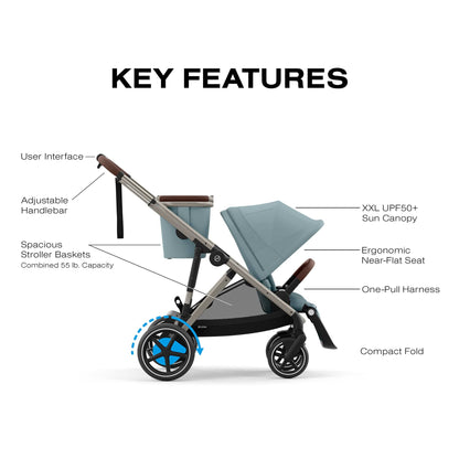 Cybex eGazelle S Electronic Assist Stroller - Taupe Frame / Stormy Blue - 524000539
