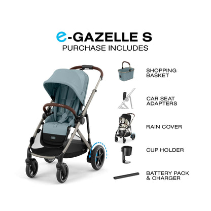 Cybex eGazelle S Electronic Assist Stroller - Taupe Frame / Stormy Blue - 524000539