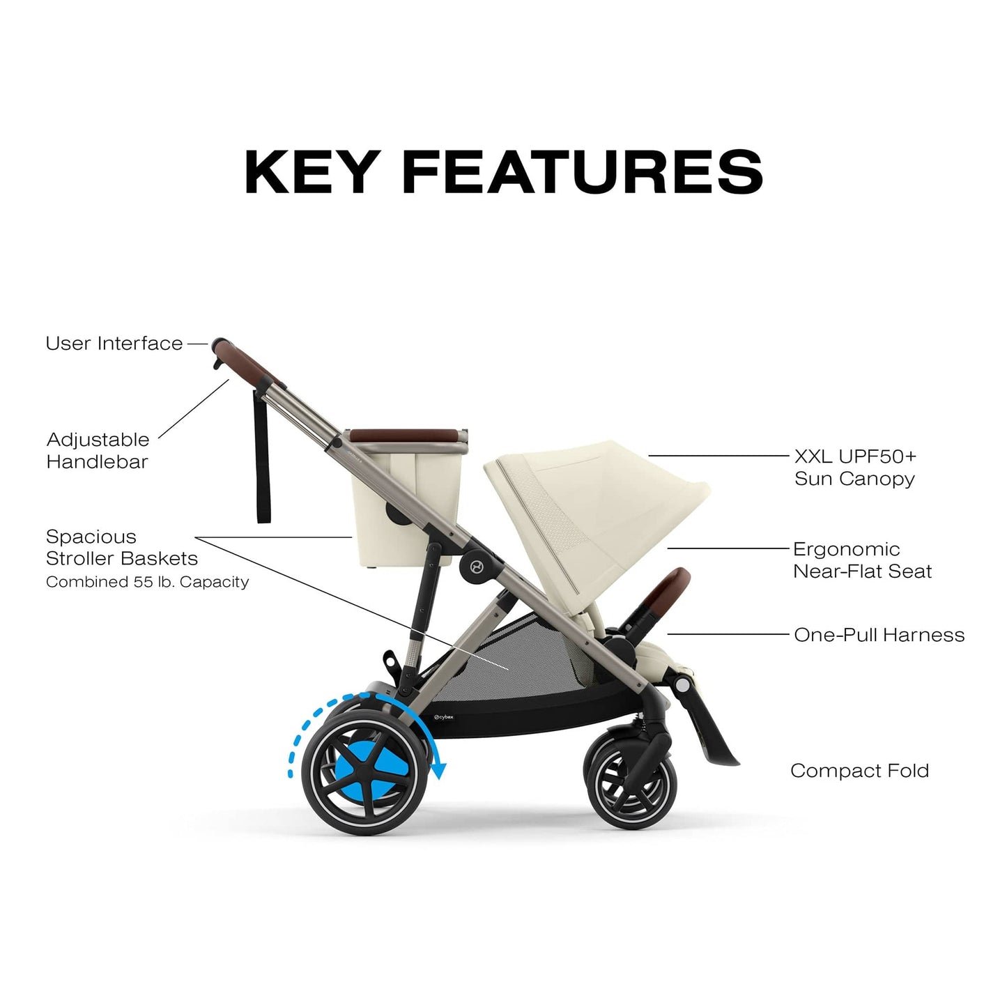 Cybex eGazelle S Electronic Assist Stroller - Taupe Frame / Seashell Beige - 524000545