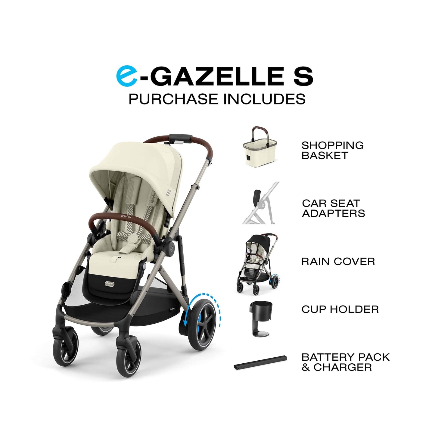 Cybex eGazelle S Electronic Assist Stroller - Taupe Frame / Seashell Beige - 524000545