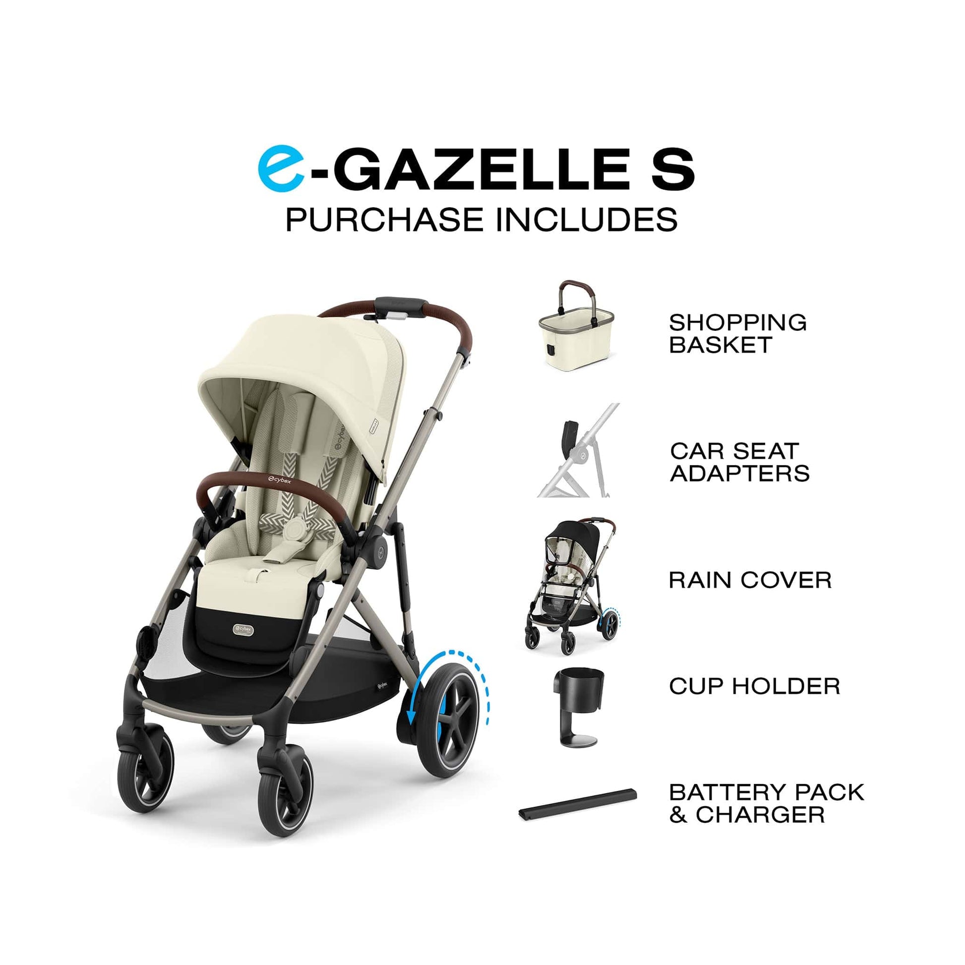 Cybex eGazelle S Electronic Assist Stroller - Taupe Frame / Seashell Beige - 524000545