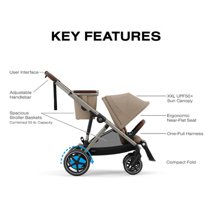 Cybex eGazelle S Electronic Assist Stroller - Taupe Frame / Almond Beige - 524000551