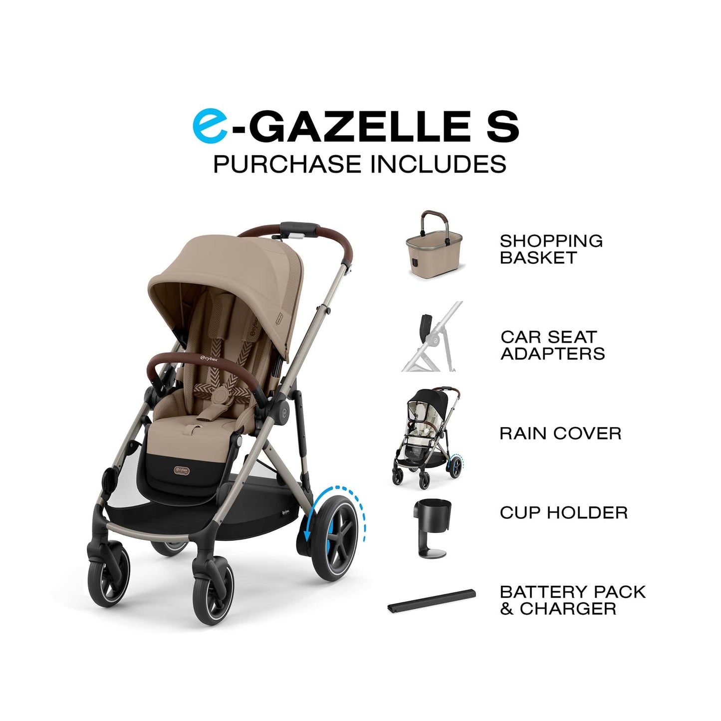 Cybex eGazelle S Electronic Assist Stroller - Taupe Frame / Almond Beige - 524000551