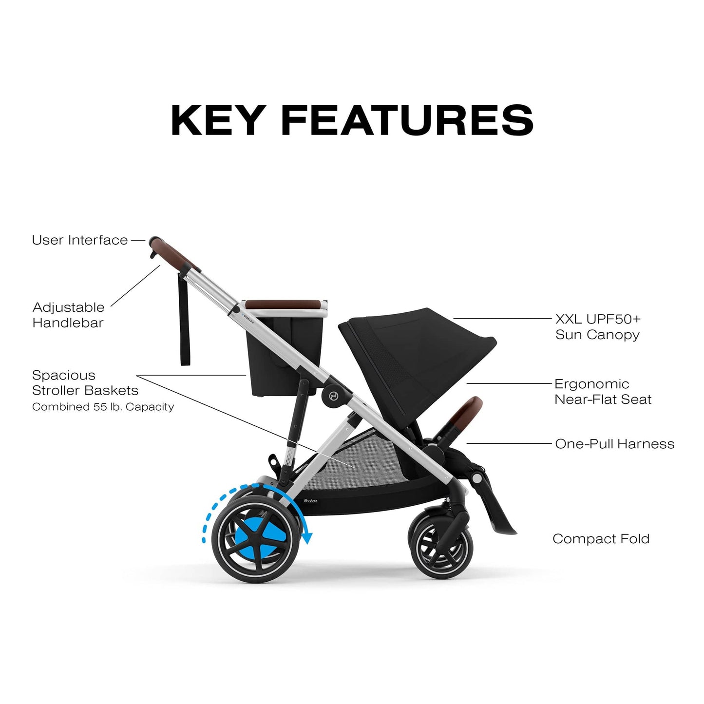 Cybex eGazelle S Electronic Assist Stroller - Silver Frame / Moon Black - 524000553