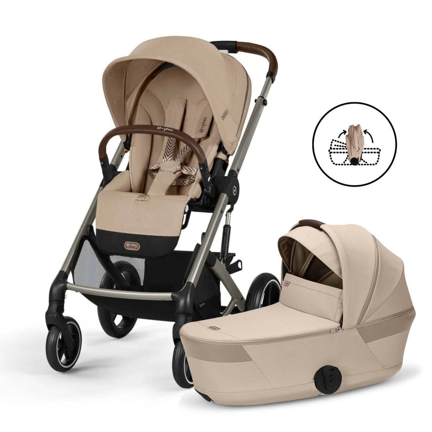 Cybex Balios S Lux Stroller + Fold Cot Bundle - Almond Beige