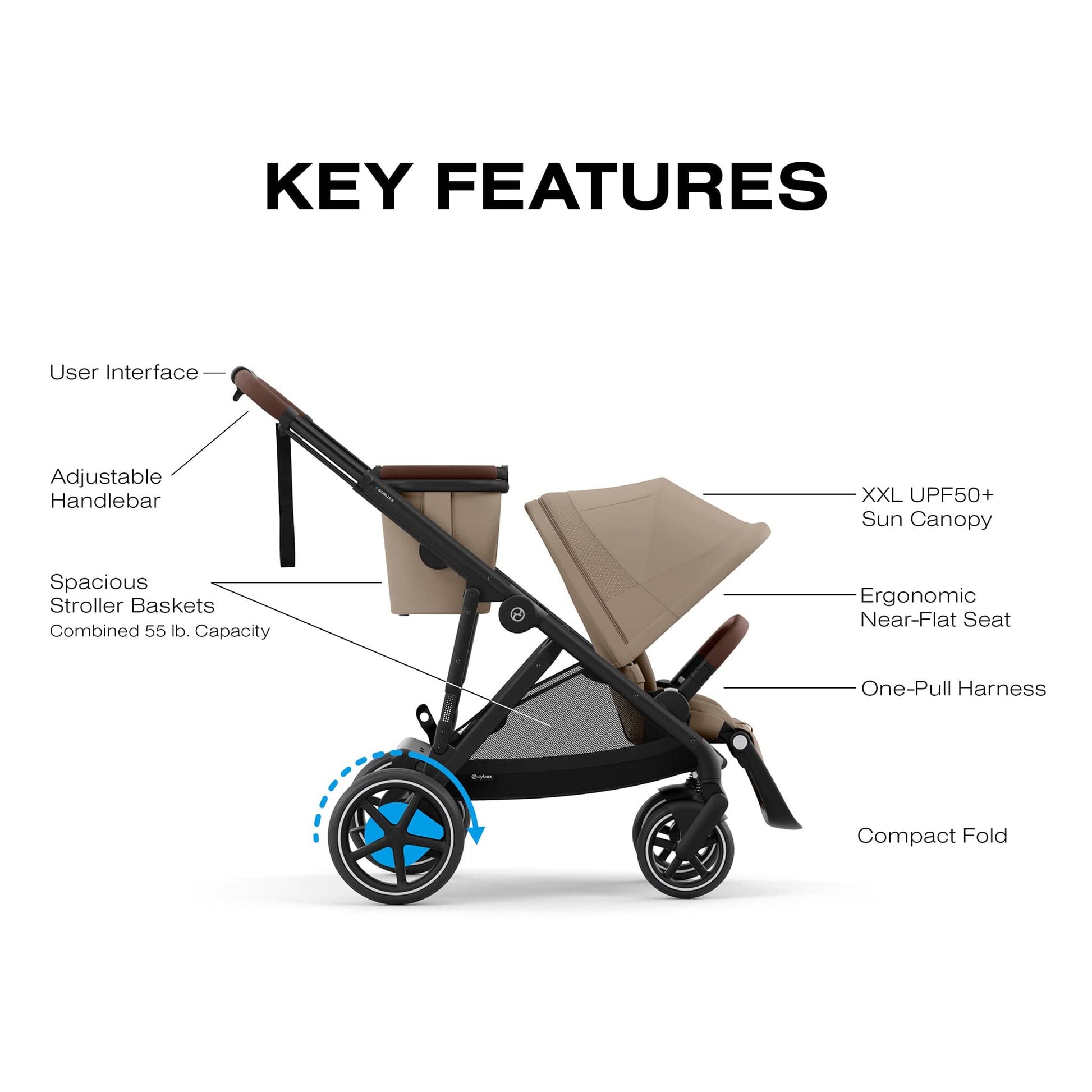 Cybex eGazelle S Electronic Assist Stroller - Black Frame / Almond Beige - 524001219