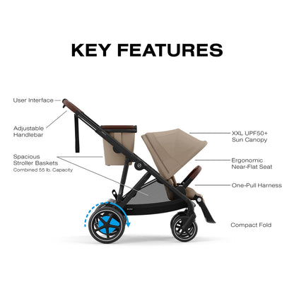 Cybex eGazelle S Electronic Assist Stroller - Black Frame / Almond Beige - 524001219