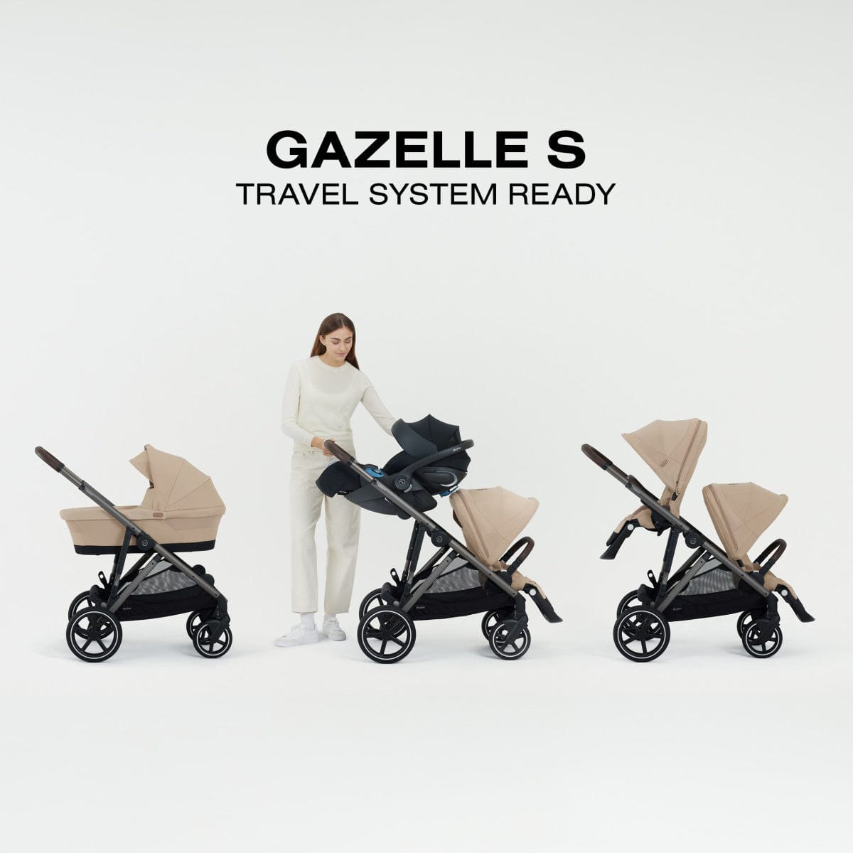 Cybex Gazelle S Single-to-Double Stroller - Silver Frame / Stone Grey