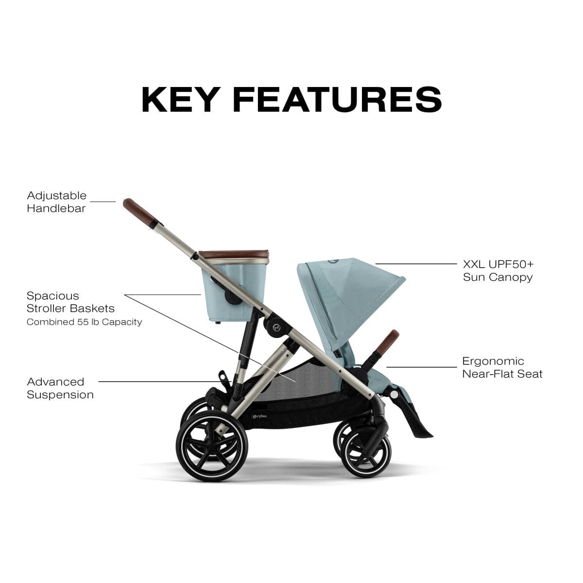 Cybex Gazelle S Single-to-Double Stroller - Taupe Fame / Stormy Blue - 524001303