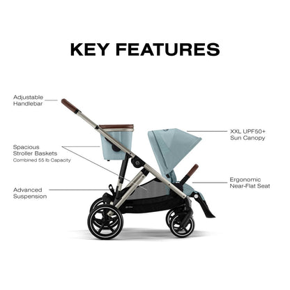 Cybex Gazelle S Single-to-Double Stroller - Taupe Fame / Stormy Blue - 524001303