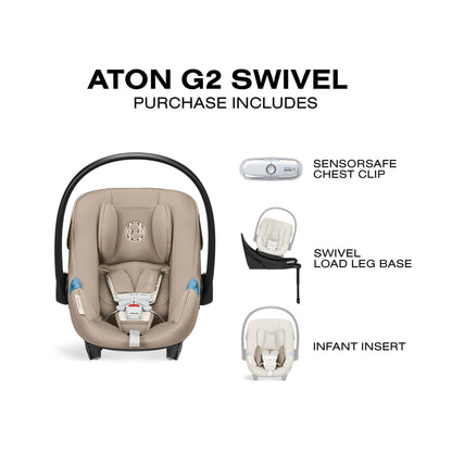 Cybex Aton G2 Swivel Infant Car Seat with Load Leg Base - Almond Beige - 524002401