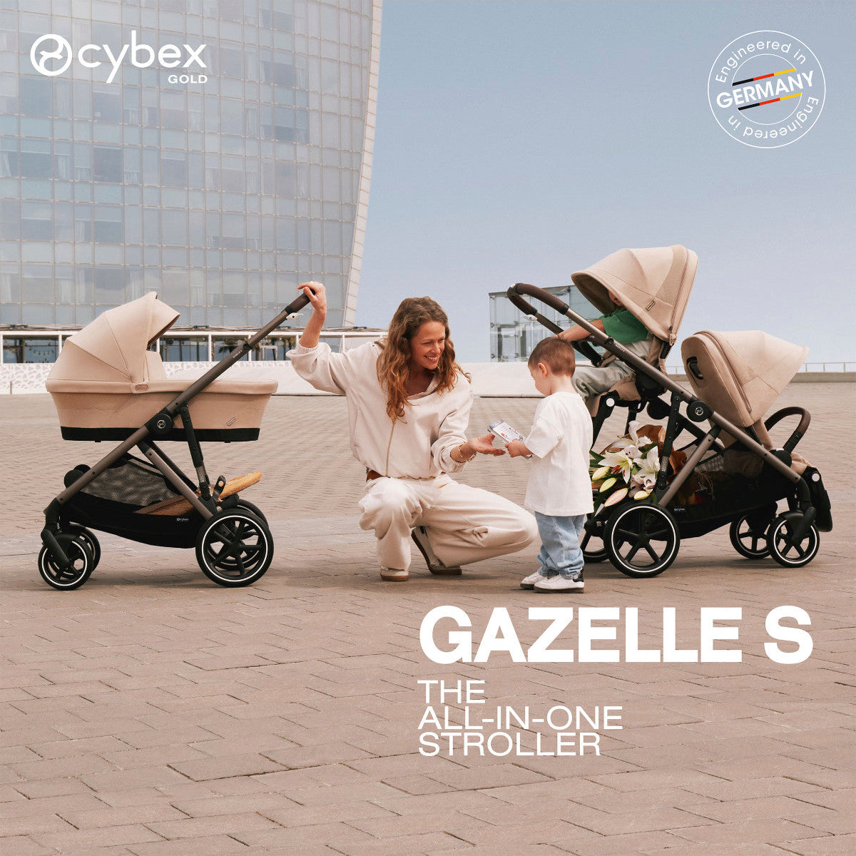 Cybex Gazelle S Single-to-Double Stroller - Taupe Frame / Chocolate Brown Seat