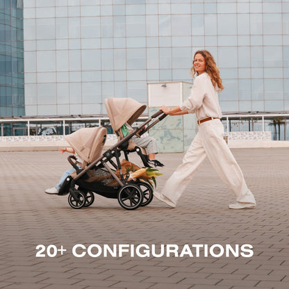 Cybex Gazelle S Single-to-Double Stroller - Taupe Frame / Chocolate Brown Seat