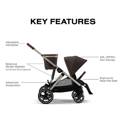 Cybex Gazelle S Single-to-Double Stroller - Taupe Frame / Chocolate Brown Seat