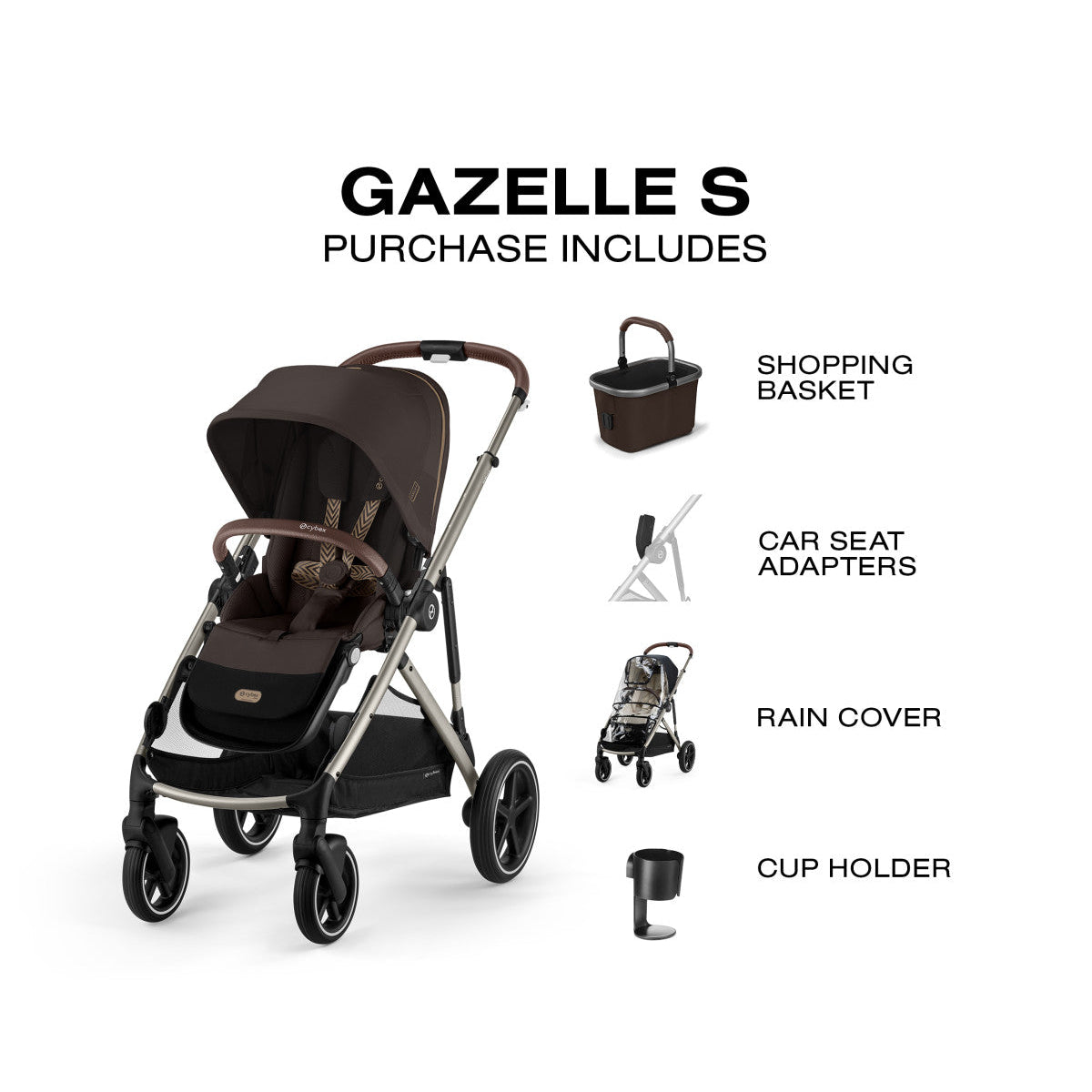 Cybex Gazelle S Single-to-Double Stroller - Taupe Frame / Chocolate Brown Seat