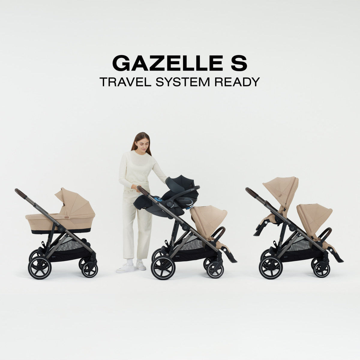 Cybex Gazelle S Single-to-Double Stroller - Taupe Frame / Chocolate Brown Seat