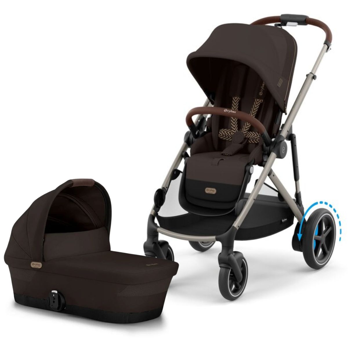 Cybex eGazelle S Electronic Assist Stroller + Gazelle S 2 Cot Bundle - Taupe Frame / Chocolate Brown