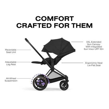 Cybex e-Priam Stroller (2026) - Matte Black Frame / Sepia Black Lux Seat - 526000063