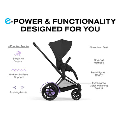 Cybex e-Priam Stroller (2026) - Matte Black Frame / Sepia Black Lux Seat - 526000063