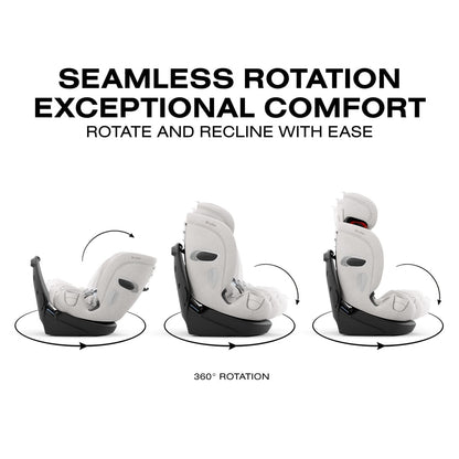 Cybex car seat demonstrating 360 degree rotation and recline positions
