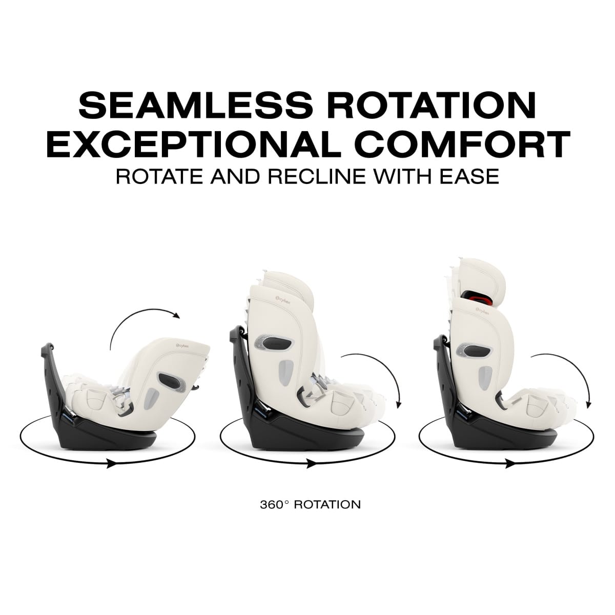 Cybex car seat demonstrating 360 degree rotation and recline positions