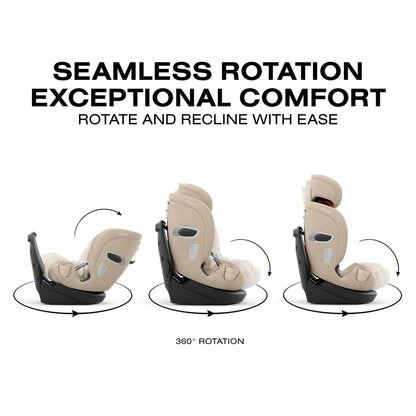 Cybex car seat showing 360 degree rotation and recline positions