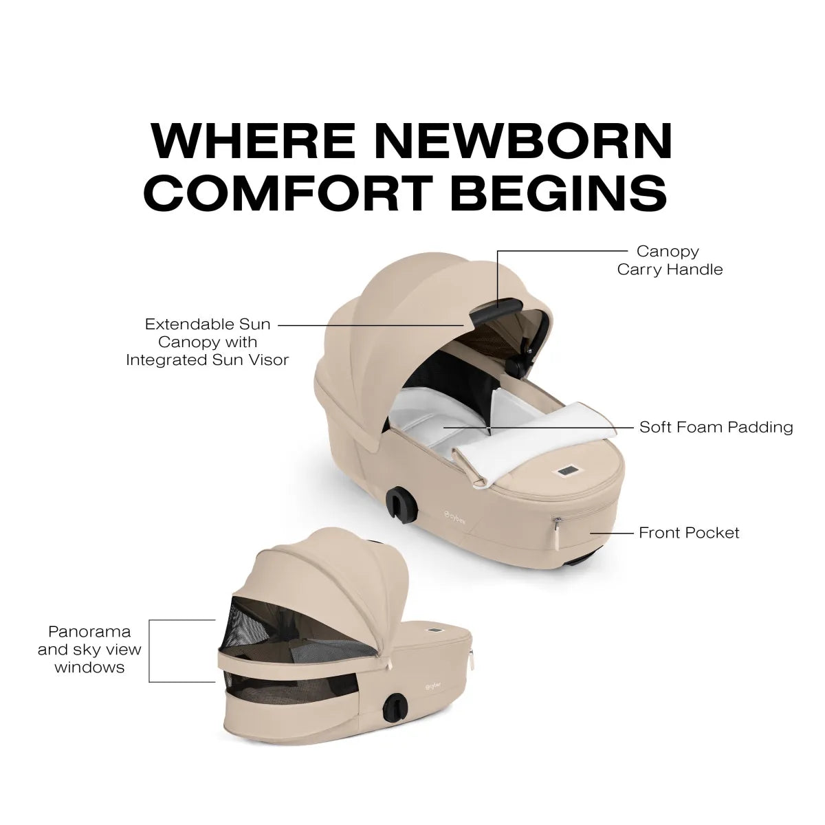 Cybex Mios / Coya Fold Lux Carry Cot (2026) - Cozy Beige – Albee Baby