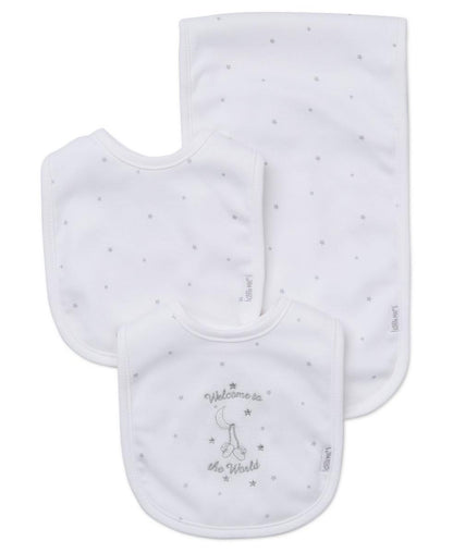 Little Me Welcome To The World Bib & Burp Set - White, One Size