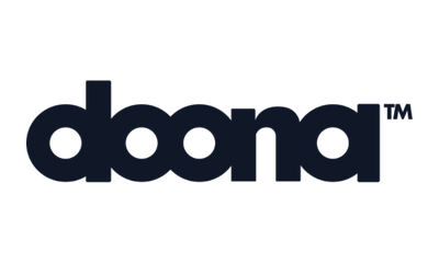 Dark blue logo with the word "doona" followed by the trademark symbol, against a green background.