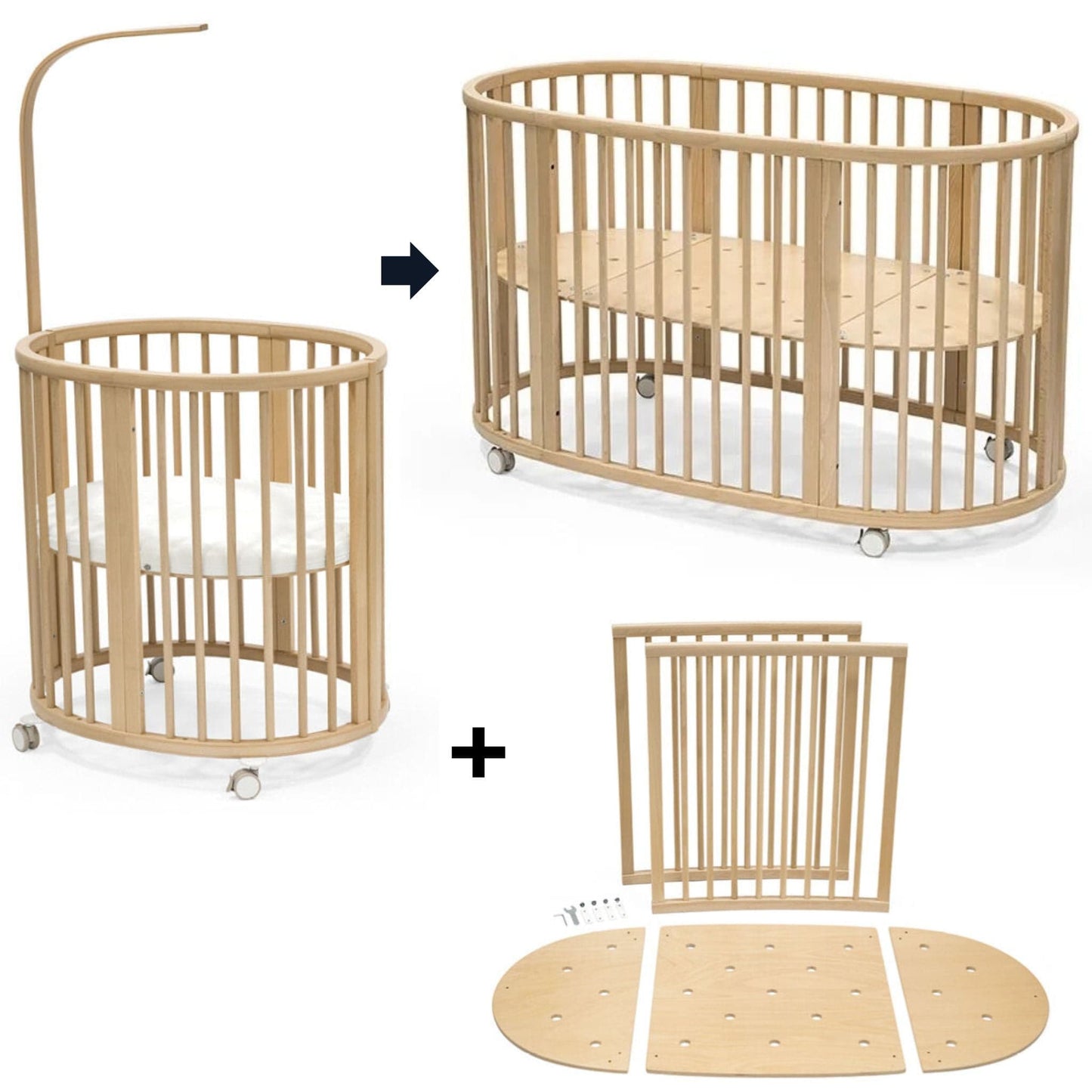Stokke Sleepi Mini Crib Bundle with Mattress V3 + Bed Extension Kit V3 - Natural - 600601-592201