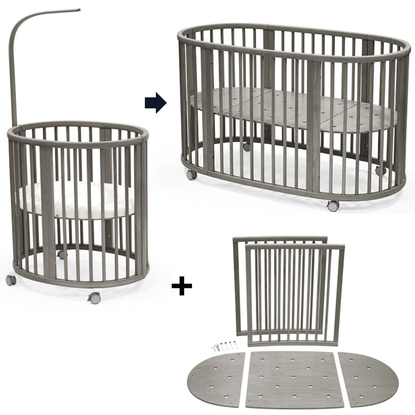 Stokke Sleepi Mini Crib Bundle with Mattress V3 + Bed Extension Kit V3 - Hazy Grey - 600603-592203