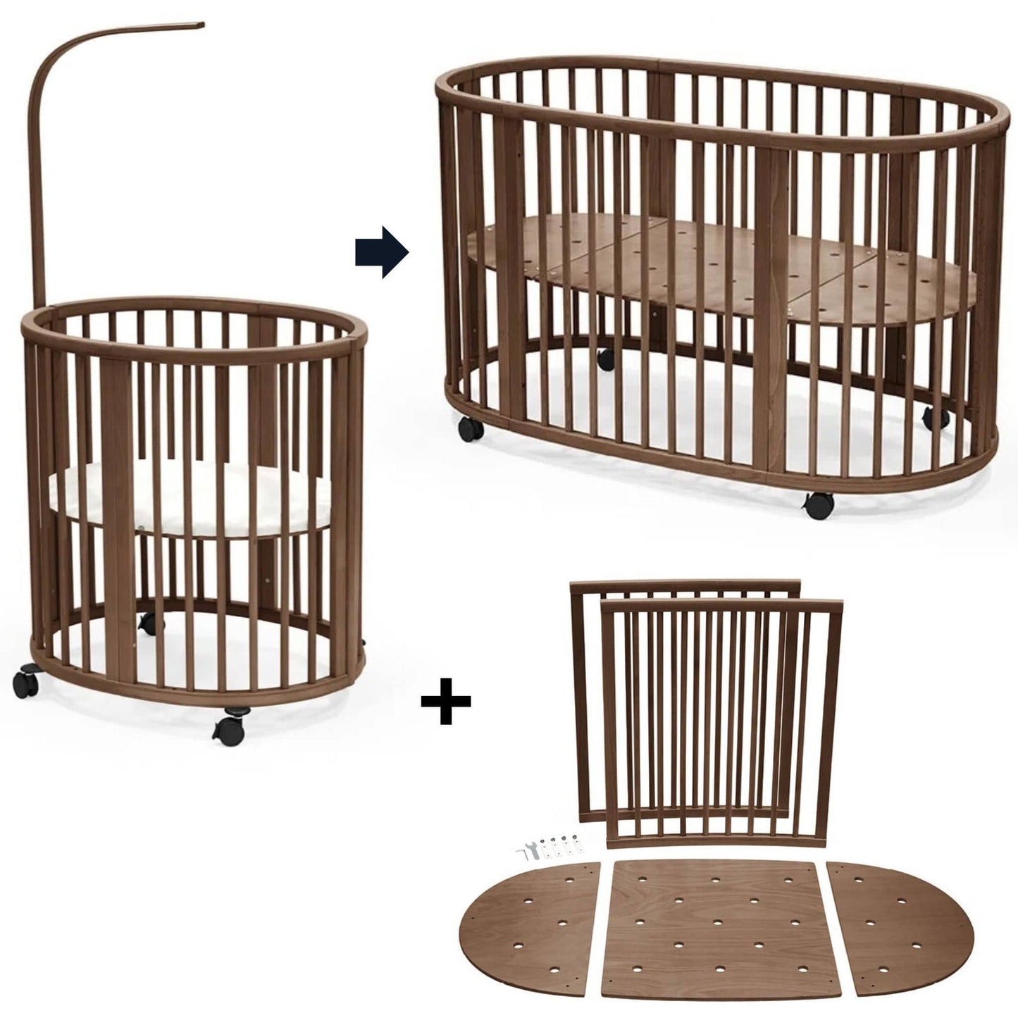 Stokke Sleepi Mini Crib Bundle with Mattress V3 + Bed Extension Kit V3 - Warm Brown - 600604-592204