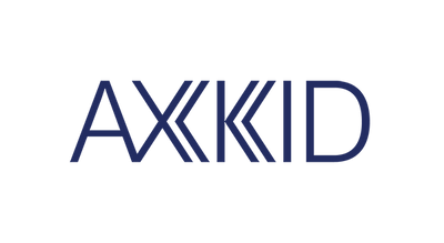 Dark blue stylized text "AXKID" on white background, modern sans-serif font with sharp angles.