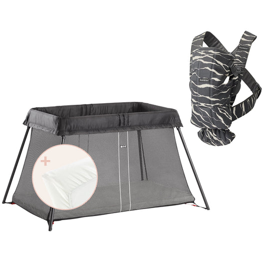 BabyBjörn Travel Crib Light Bundle + Baby Carrier Mini - Black / Landscape - 640001US-021078US
