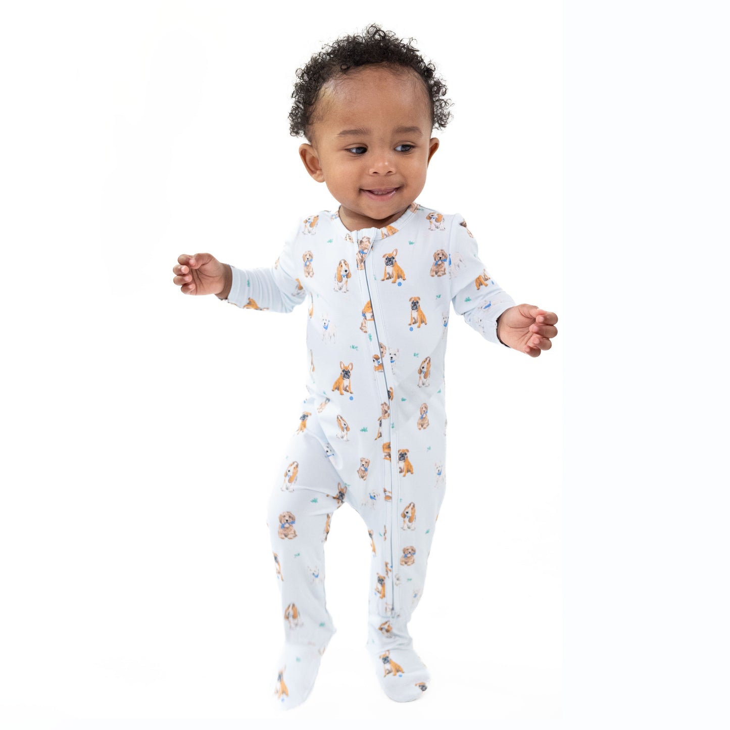Angel Dear Bestie Dogs Blue 2 Way Zipper Footie, 3-6M