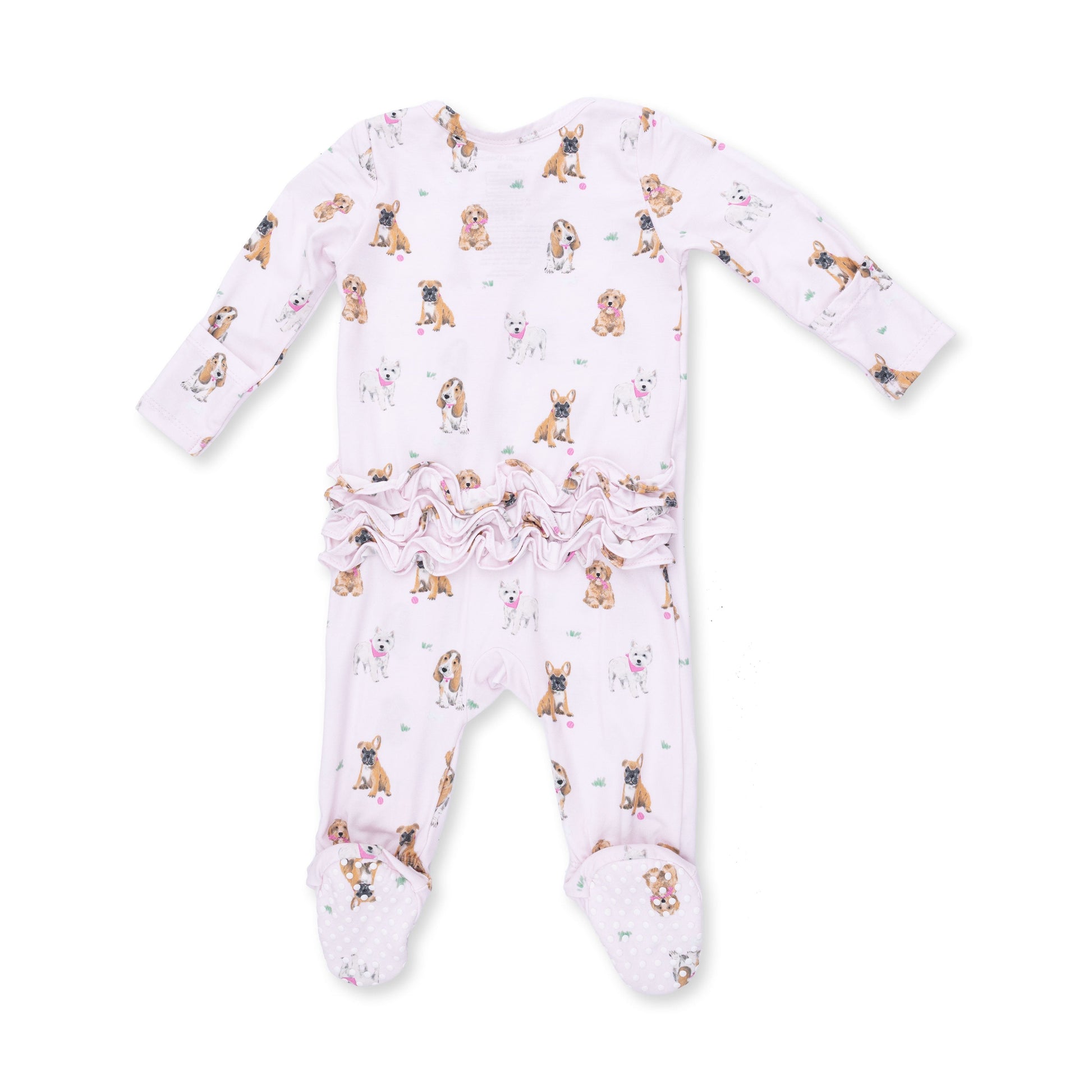 Angel Dear Bestie Dogs Pink 2 Way Ruffle Back Zipper Footie, 0-3M