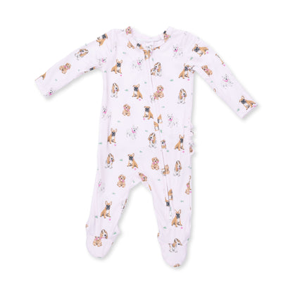 Angel Dear Bestie Dogs Pink 2 Way Ruffle Back Zipper Footie, 3-6M