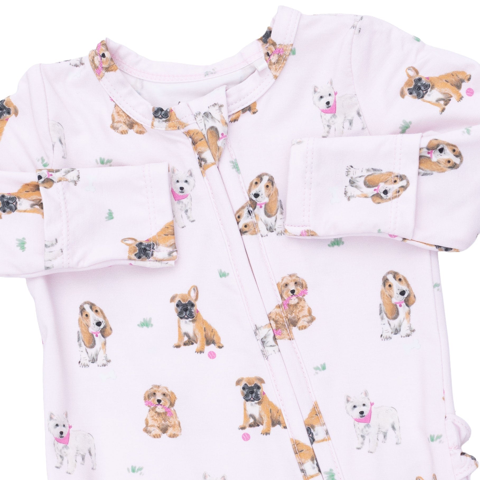Angel Dear Bestie Dogs Pink 2 Way Ruffle Back Zipper Footie, 3-6M