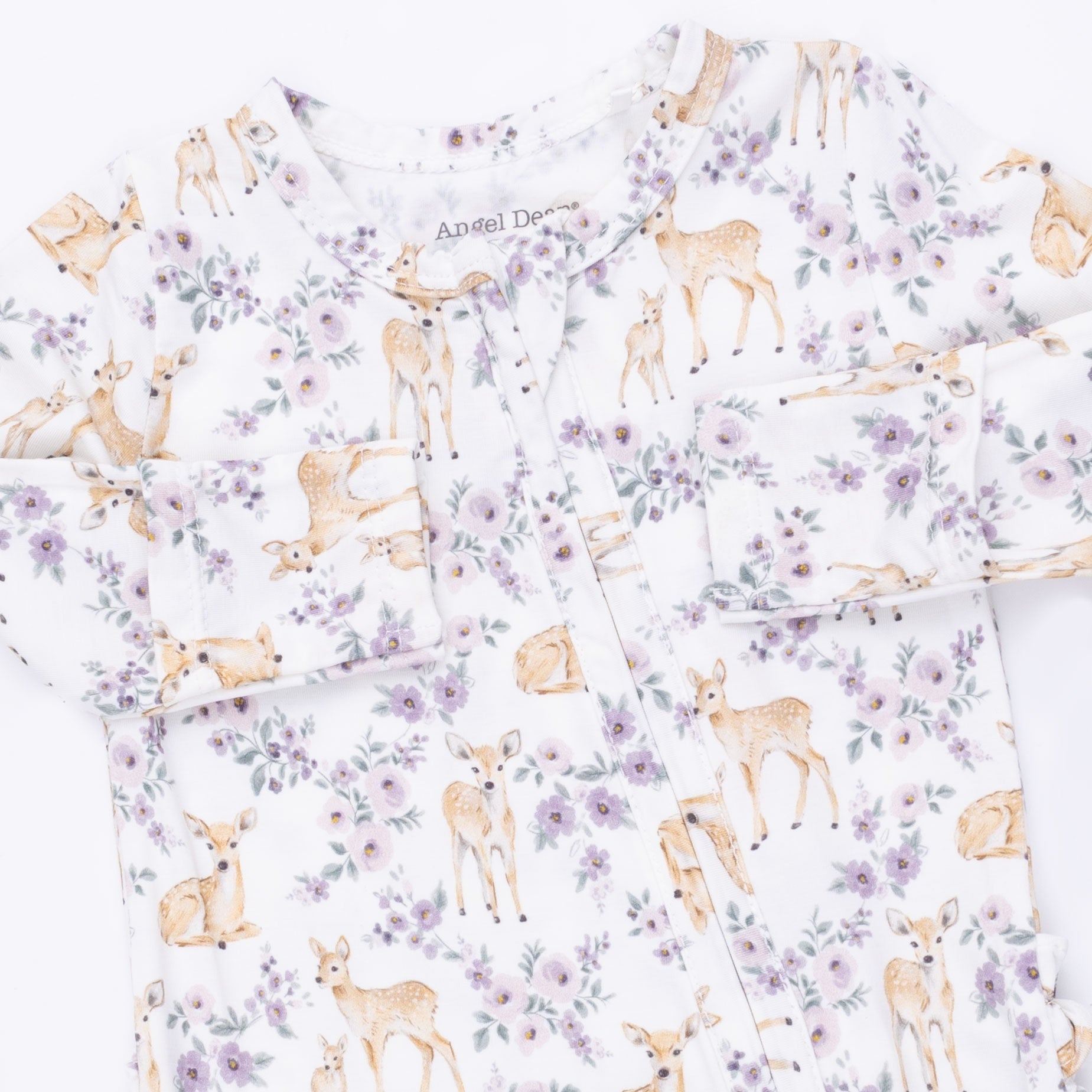 Angel Dear Floral Deer 2 Way Ruffle Back Zipper Footie, 0-3M