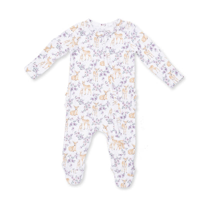 Angel Dear Floral Deer 2 Way Ruffle Back Zipper Footie, 3-6M
