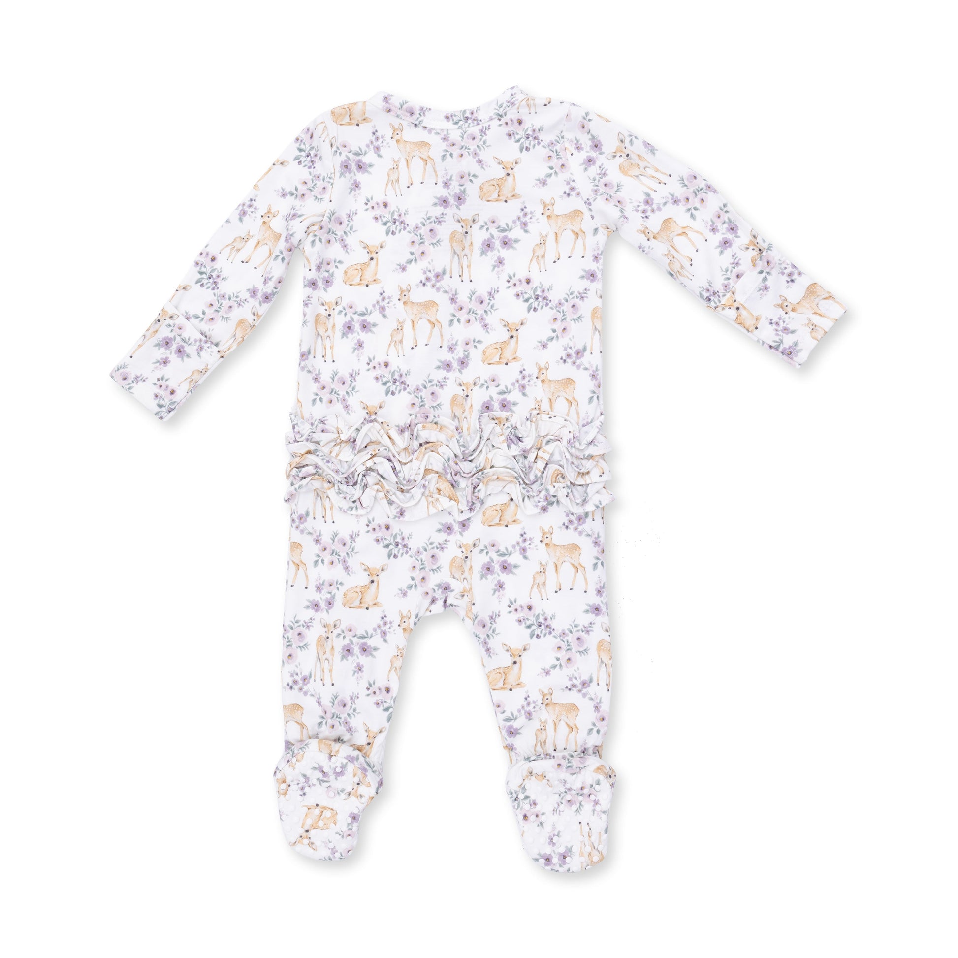 Angel Dear Floral Deer 2 Way Ruffle Back Zipper Footie, NB