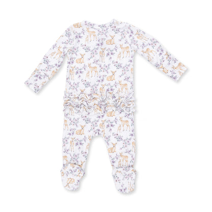 Angel Dear Floral Deer 2 Way Ruffle Back Zipper Footie, NB