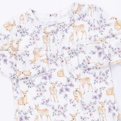 Angel Dear Floral Deer 2 Way Ruffle Back Zipper Footie, NB