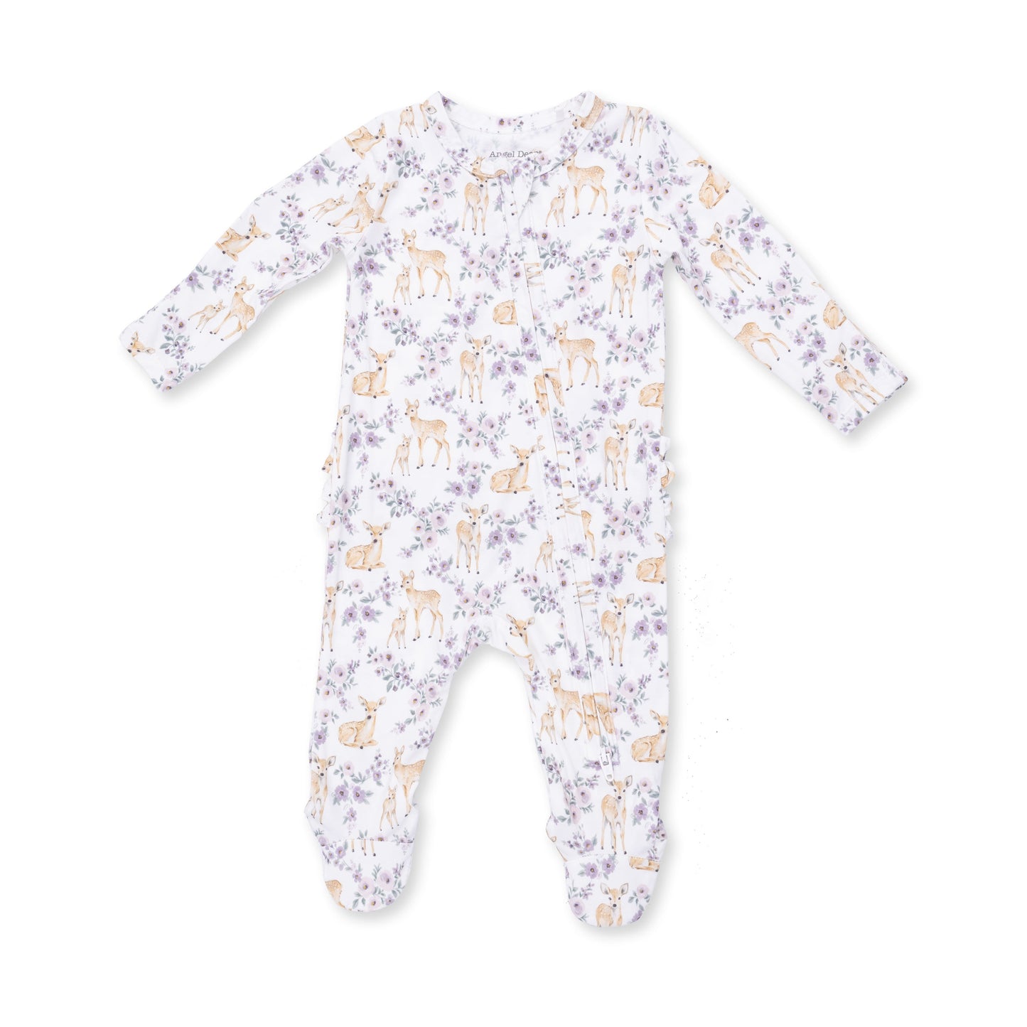 Angel Dear Floral Deer 2 Way Ruffle Back Zipper Footie, NB