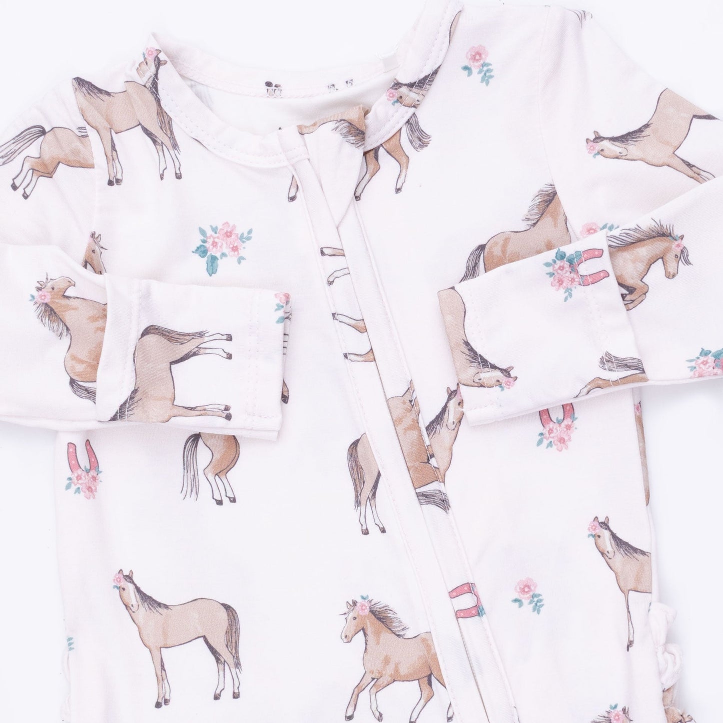 Angel Dear I Love Horses 2 Way Ruffle Back Zipper Footie, 0-3M